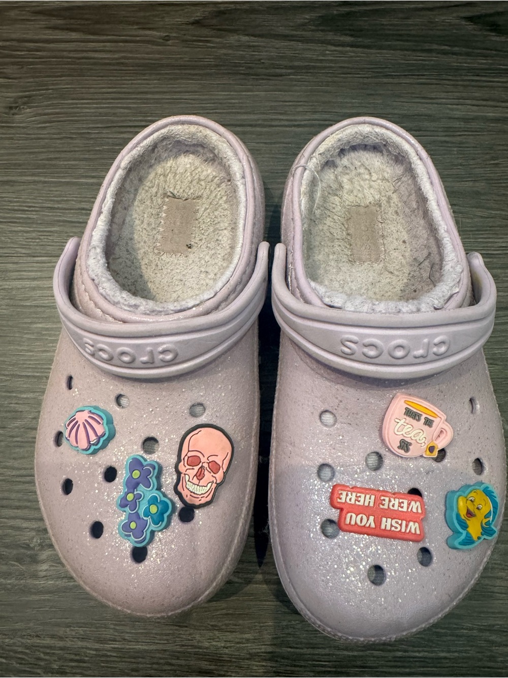 CROCS Light Purple Glitter Kids Fleece-Lined Clogs with Charms